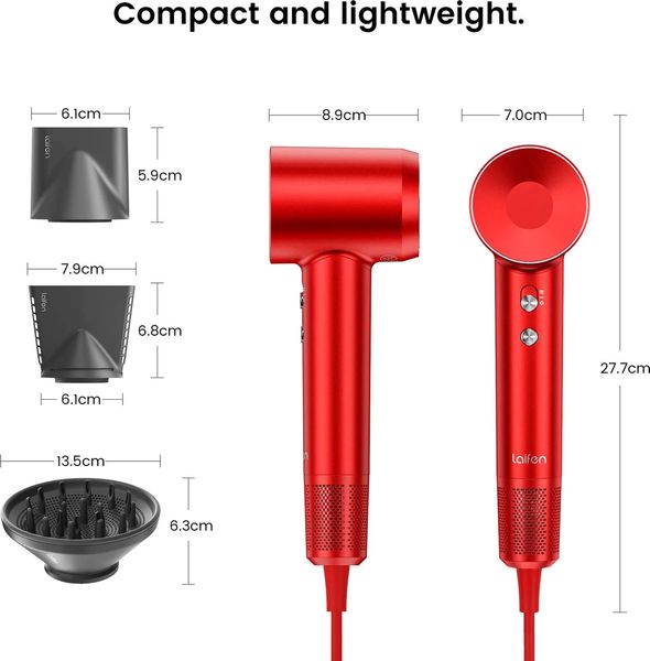 Професійний фен для волосся Laifen з іонізацією, 3 насадки, червоний L_SS_4 фото